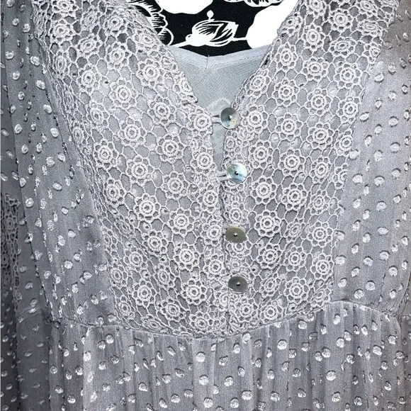 Daniel Rainn Silk Swiss Dot Crochet Bohemian Tunic Blouse - Picture 7 of 7